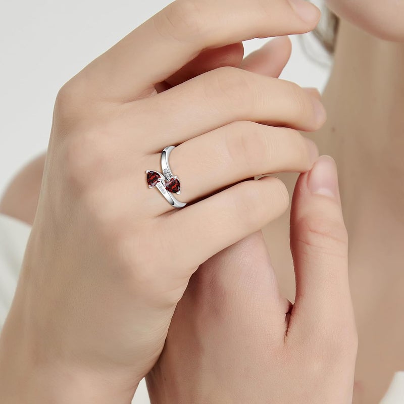 Yaresul 1CT Adjustable Women Heart Ring 925 Sterling Silver Birthstone Rings for Women Promise Ring for her Simulated Gemstone Statement Stackable Band Width 2mm Open Size 5~9 - Image 5